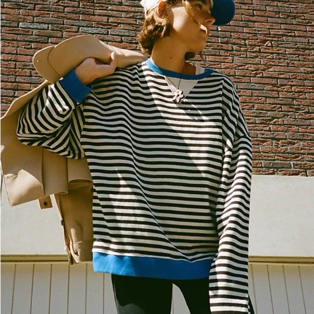 Free People Classic Striped Oversized Crewneck